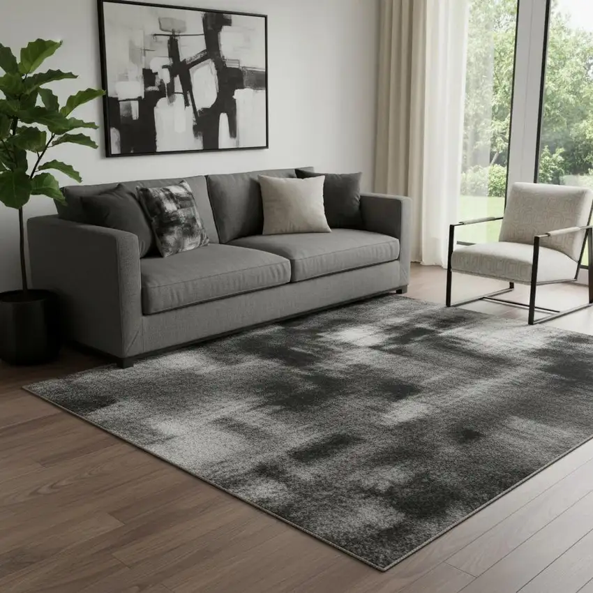 Gray Black And Silver Ombre Washable Area Rug With UV Protection Photo 2