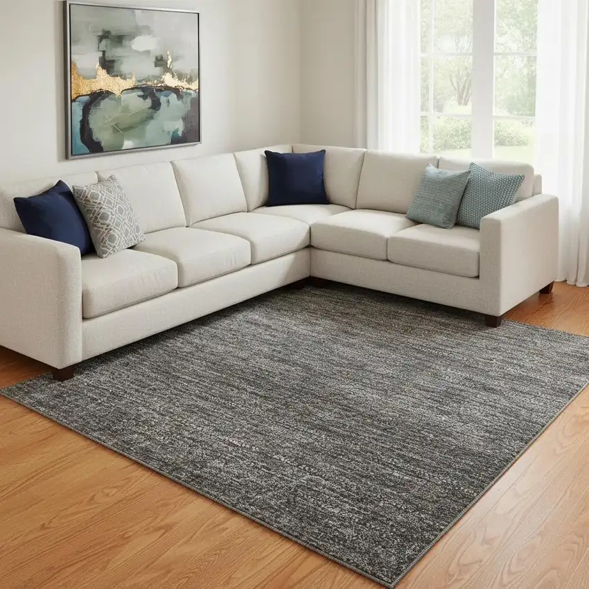 Gray Black And Silver Ombre Washable Area Rug With UV Protection Photo 1