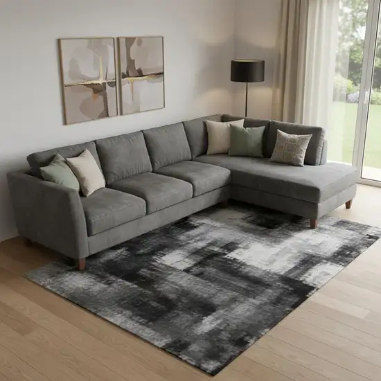 Gray Black And Silver Ombre Washable Area Rug With UV Protection Photo 2