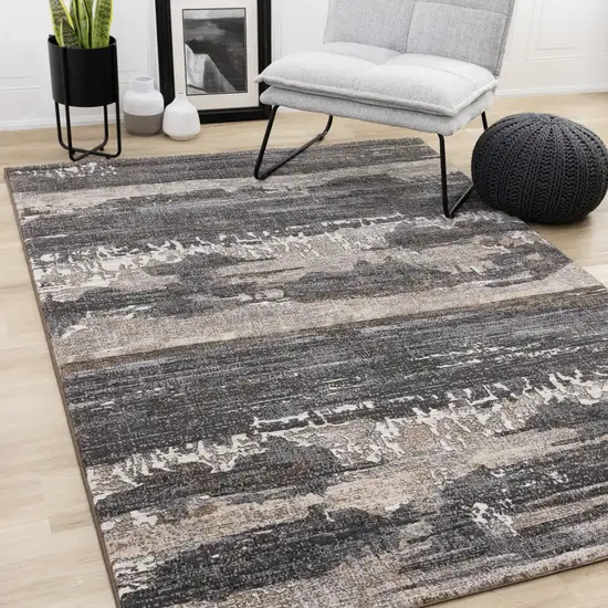 Gray Black And Tan Abstract Area Rug Photo 6