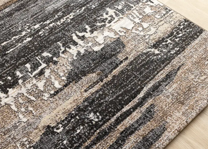 Gray Black And Tan Abstract Area Rug Photo 8
