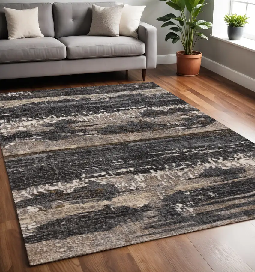 Gray Black And Tan Abstract Area Rug Photo 1