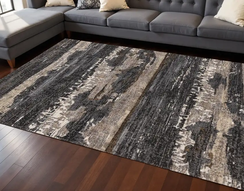 Gray Black And Tan Abstract Area Rug Photo 1