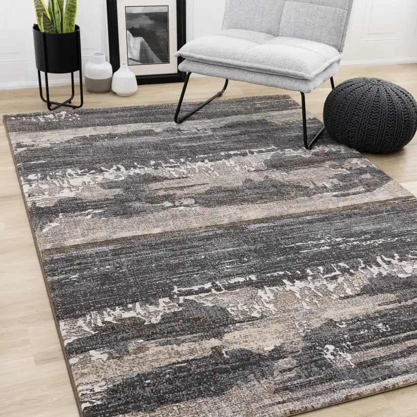 Gray Black And Tan Abstract Area Rug Photo 6