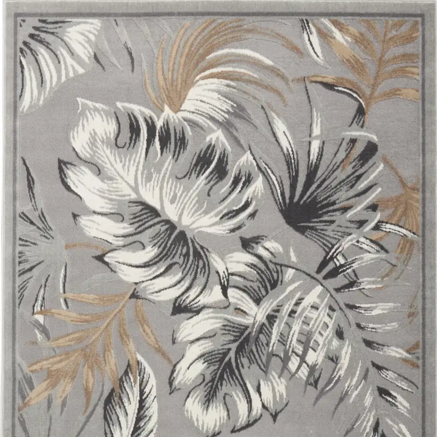Gray Black And Tan Botanical Leaves Area Rug Photo 7
