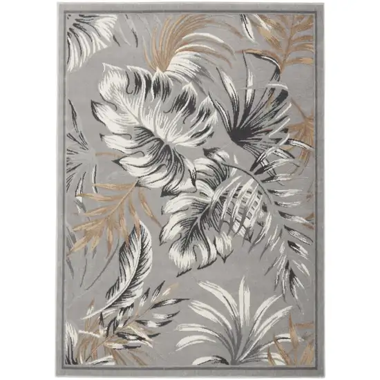 Gray Black And Tan Botanical Leaves Area Rug Photo 2