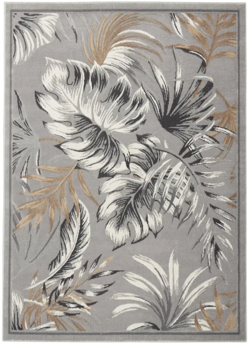 Gray Black And Tan Botanical Leaves Area Rug Photo 2