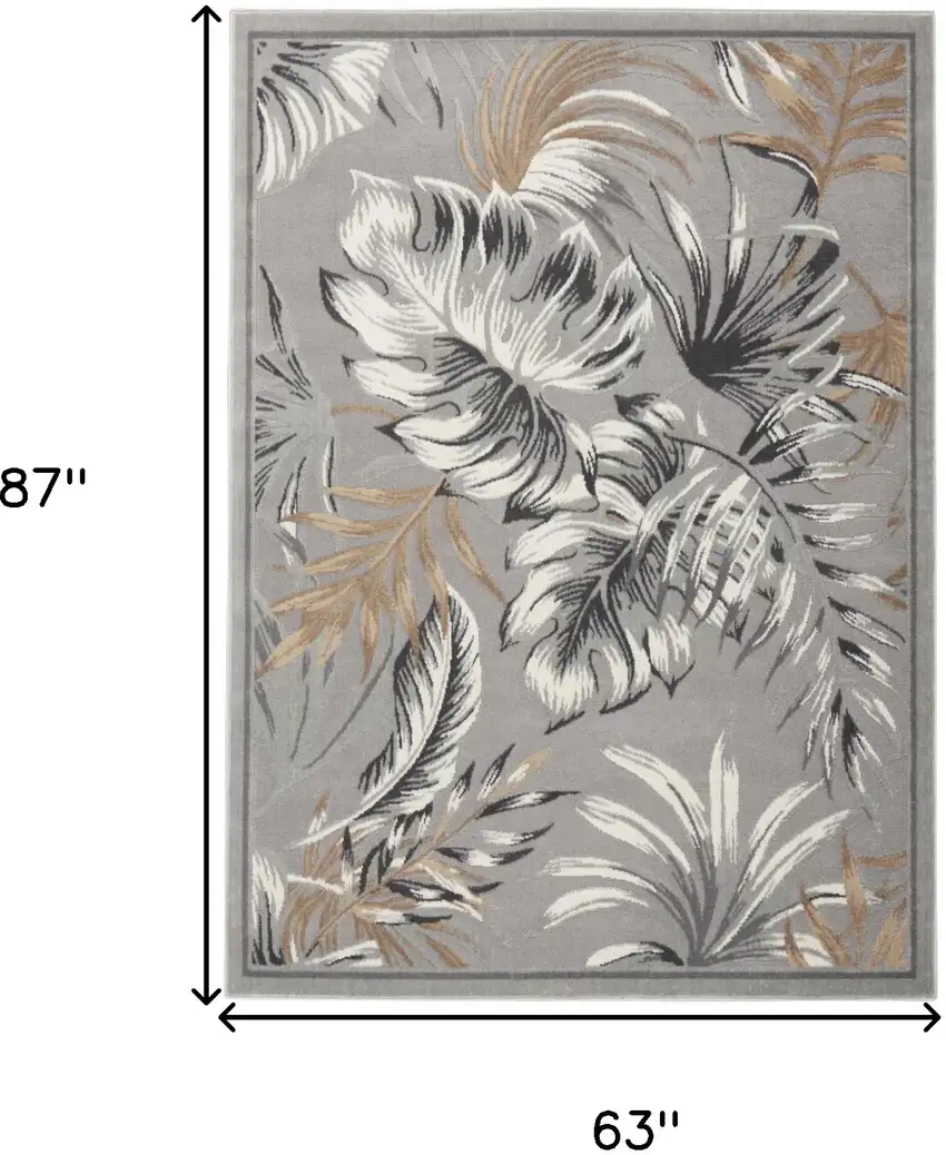 Gray Black And Tan Botanical Leaves Area Rug Photo 3