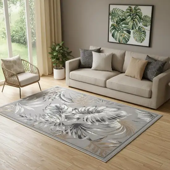 Gray Black And Tan Botanical Leaves Area Rug Photo 1
