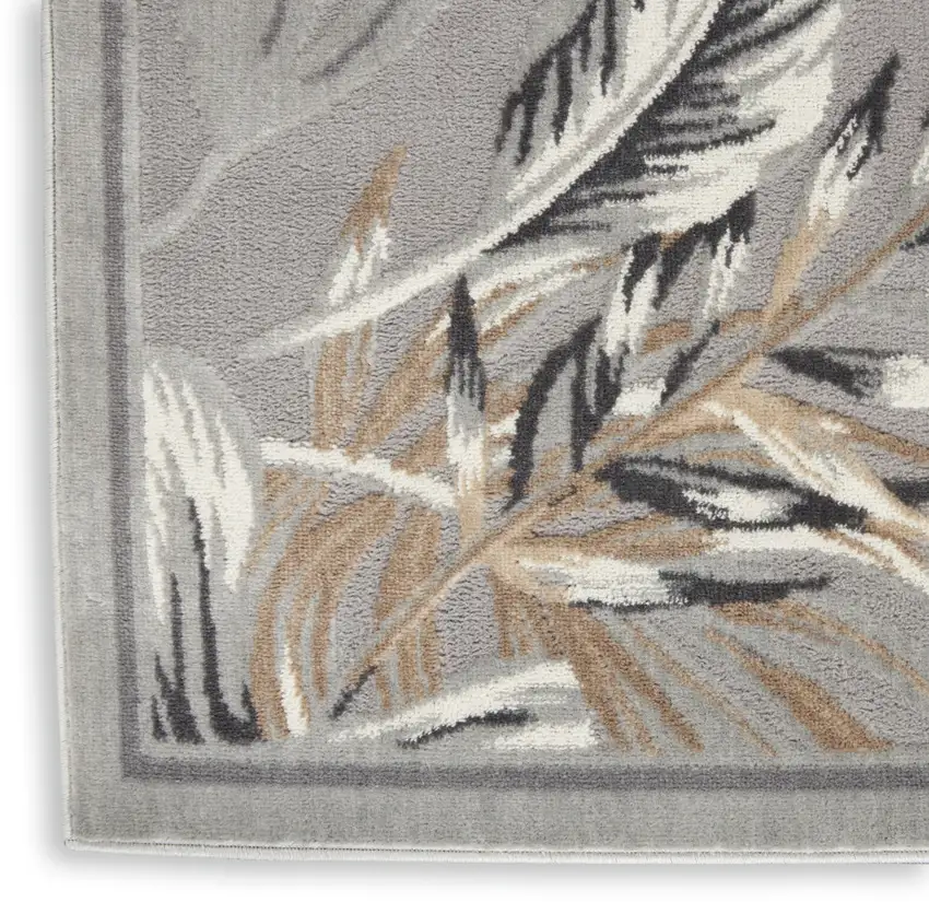 Gray Black And Tan Botanical Leaves Area Rug Photo 9