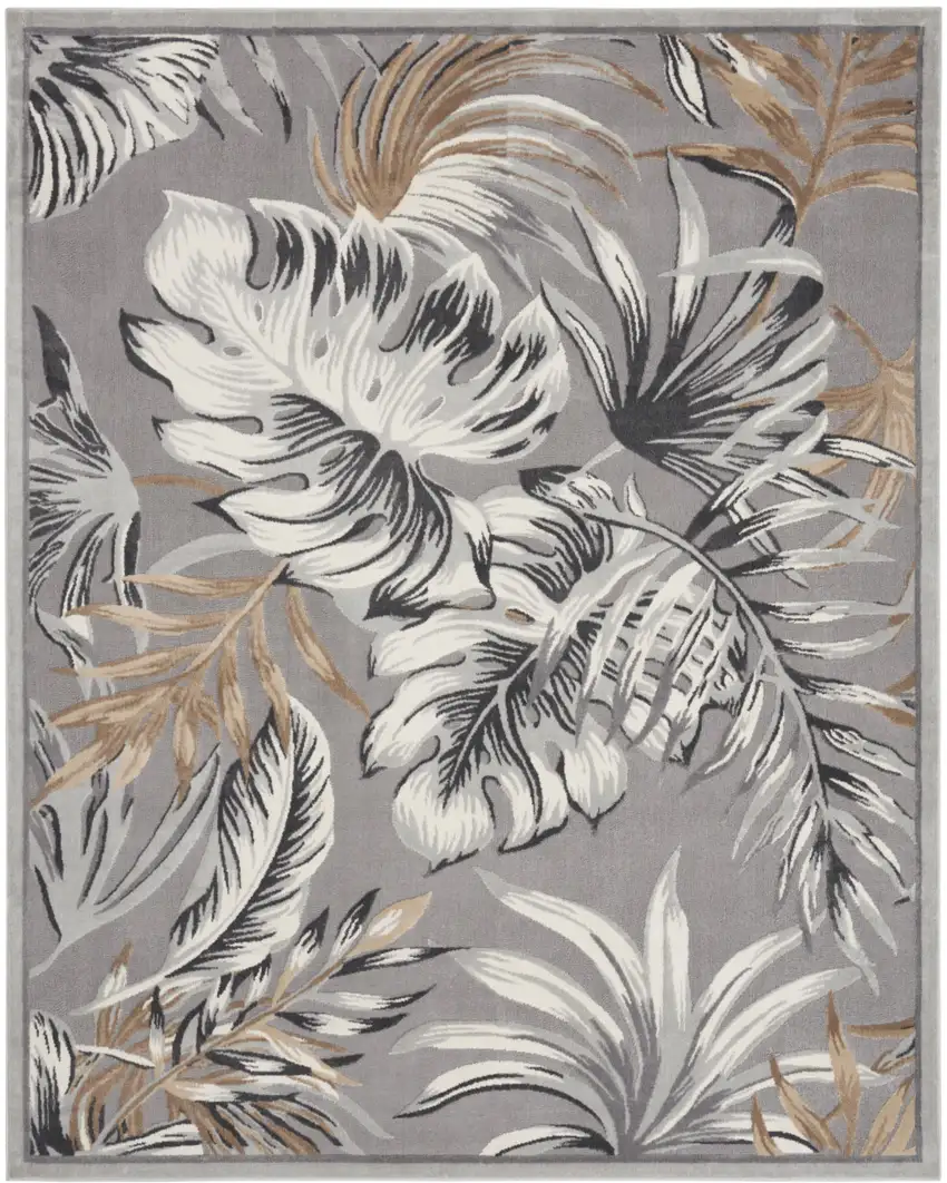 Gray Black And Tan Tropical Floral Area Rug Photo 2