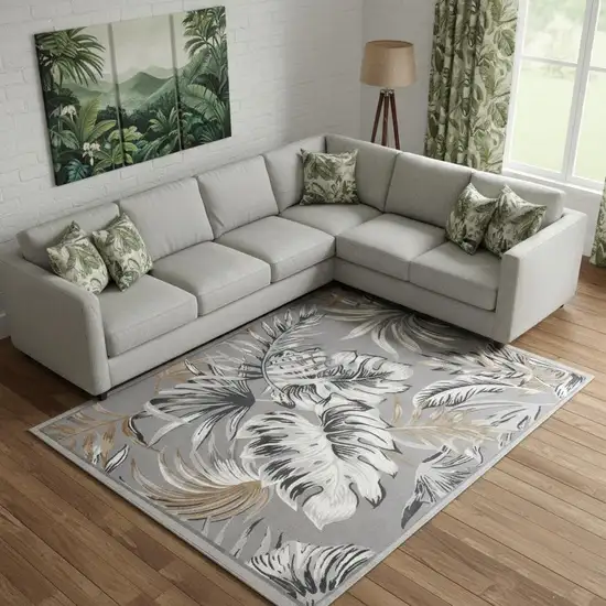 Gray Black And Tan Tropical Floral Area Rug Photo 1
