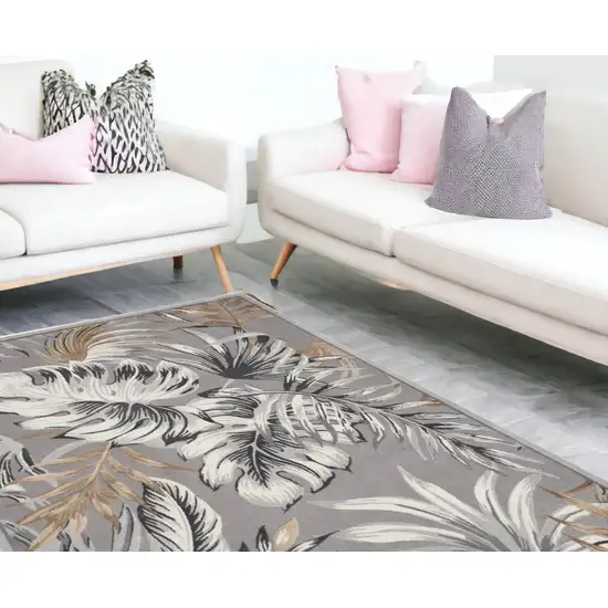 Gray Black And Tan Tropical Floral Area Rug Photo 1