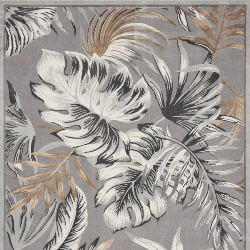 Gray Black And Tan Tropical Floral Area Rug Photo 8