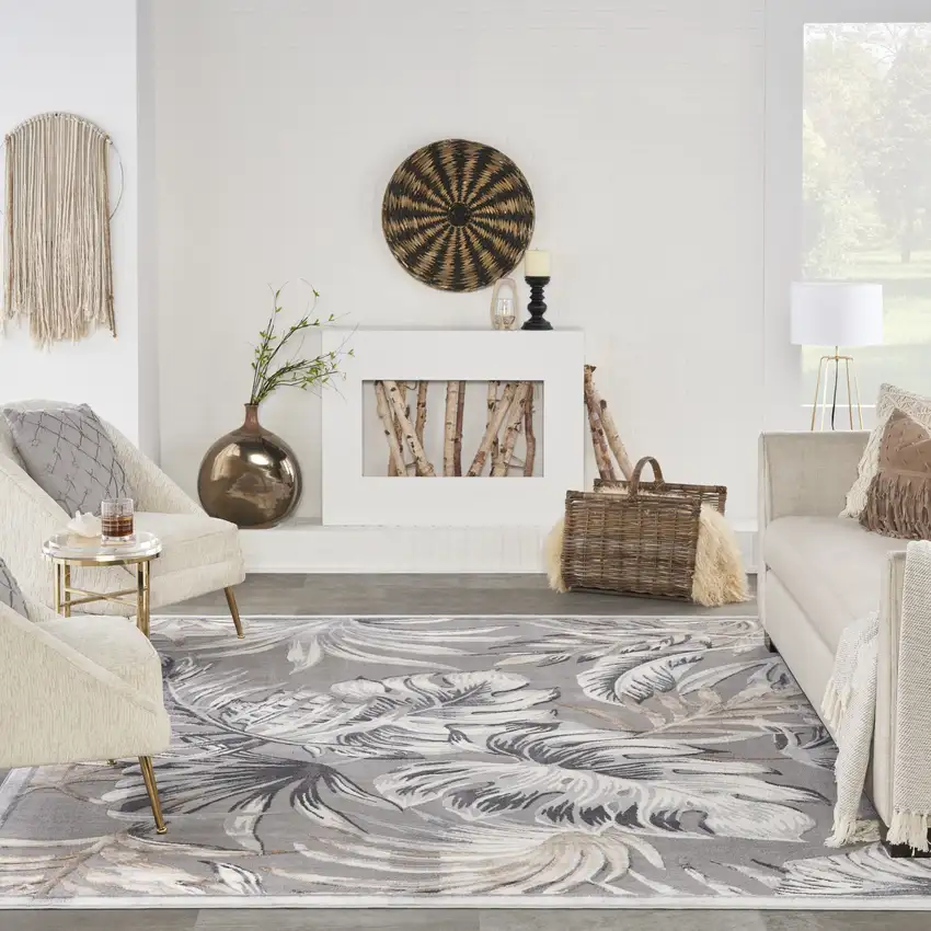 Gray Black And Tan Tropical Floral Area Rug Photo 6