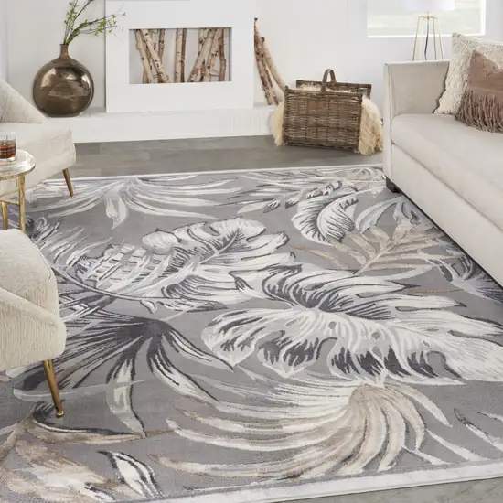 Gray Black And Tan Tropical Floral Area Rug Photo 5