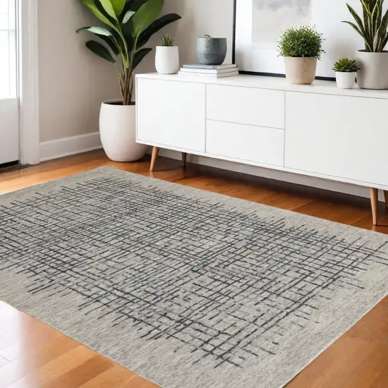 Gray Black And Tan Wool Crosshatch Hand Tufted Area Rug Photo 1