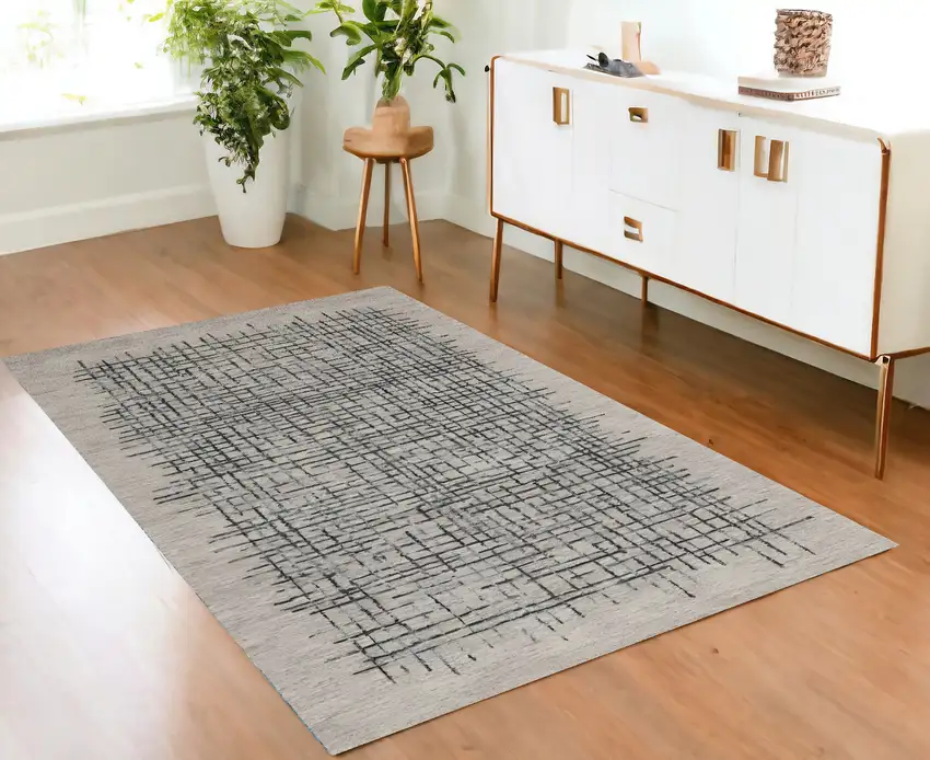 Gray Black And Tan Wool Crosshatch Hand Tufted Area Rug Photo 1