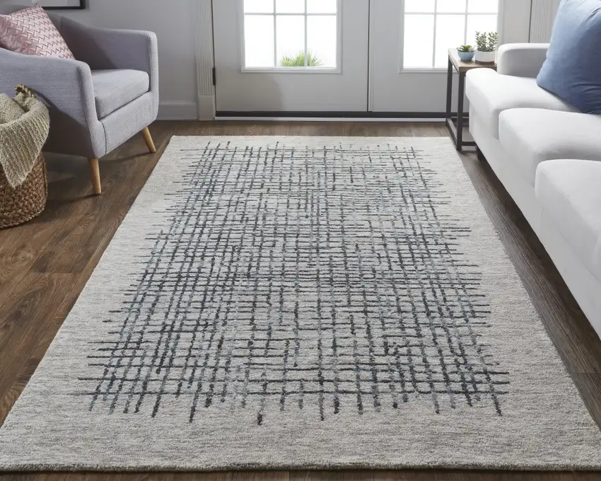 Gray Black And Tan Wool Plaid Tufted Handmade Stain Resistant Area Rug Photo 2