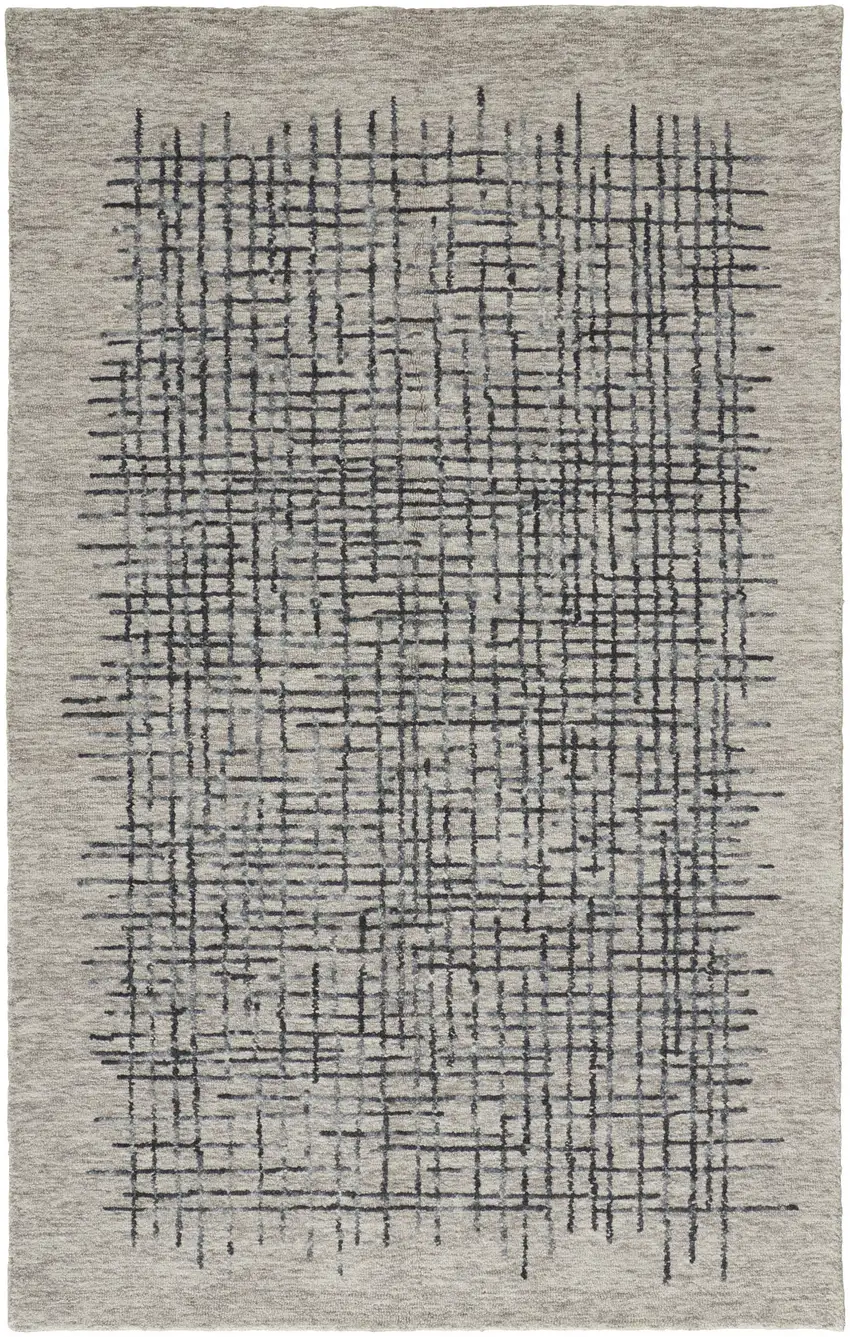 Gray Black And Tan Wool Crosshatch Hand Tufted Area Rug Photo 2