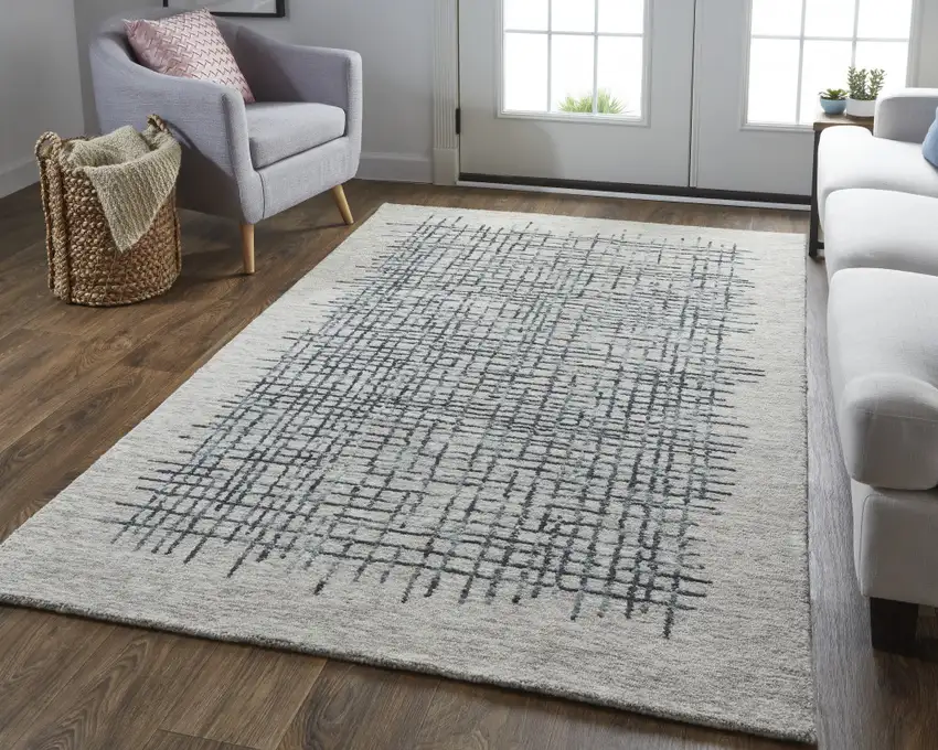 Gray Black And Tan Wool Plaid Tufted Handmade Stain Resistant Area Rug Photo 3