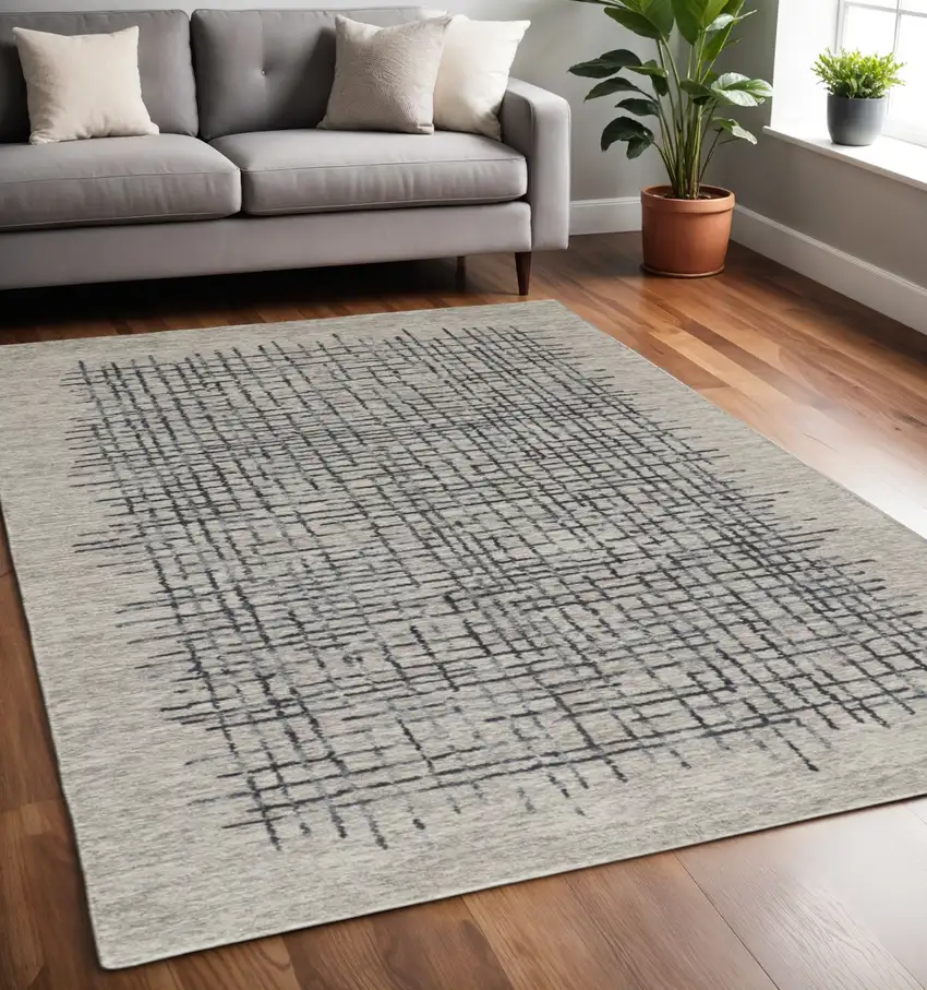 Gray And Black Wool Crosshatch Hand Tufted Area Rug Photo 1