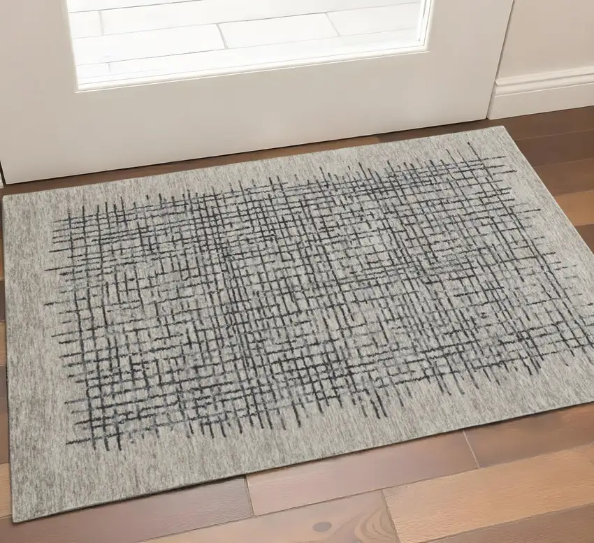 Gray And Black Wool Crosshatch Hand Tufted Area Rug Photo 1
