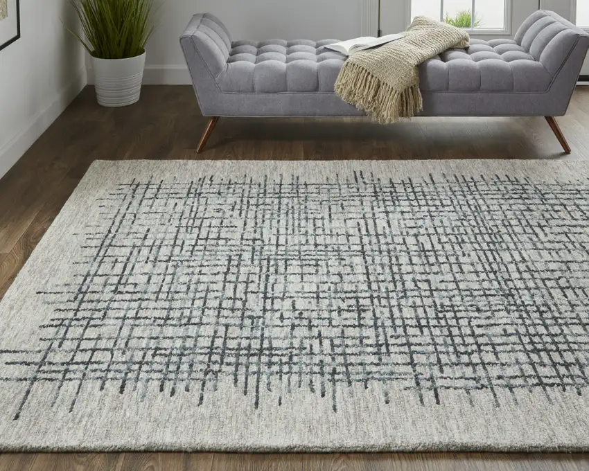 Gray Black And Tan Wool Plaid Tufted Handmade Stain Resistant Area Rug Photo 1