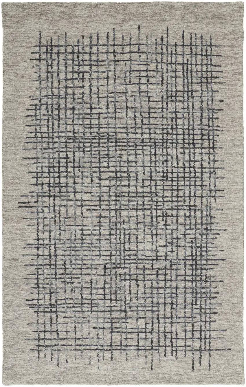 Gray Black And Tan Wool Plaid Tufted Handmade Stain Resistant Area Rug Photo 4