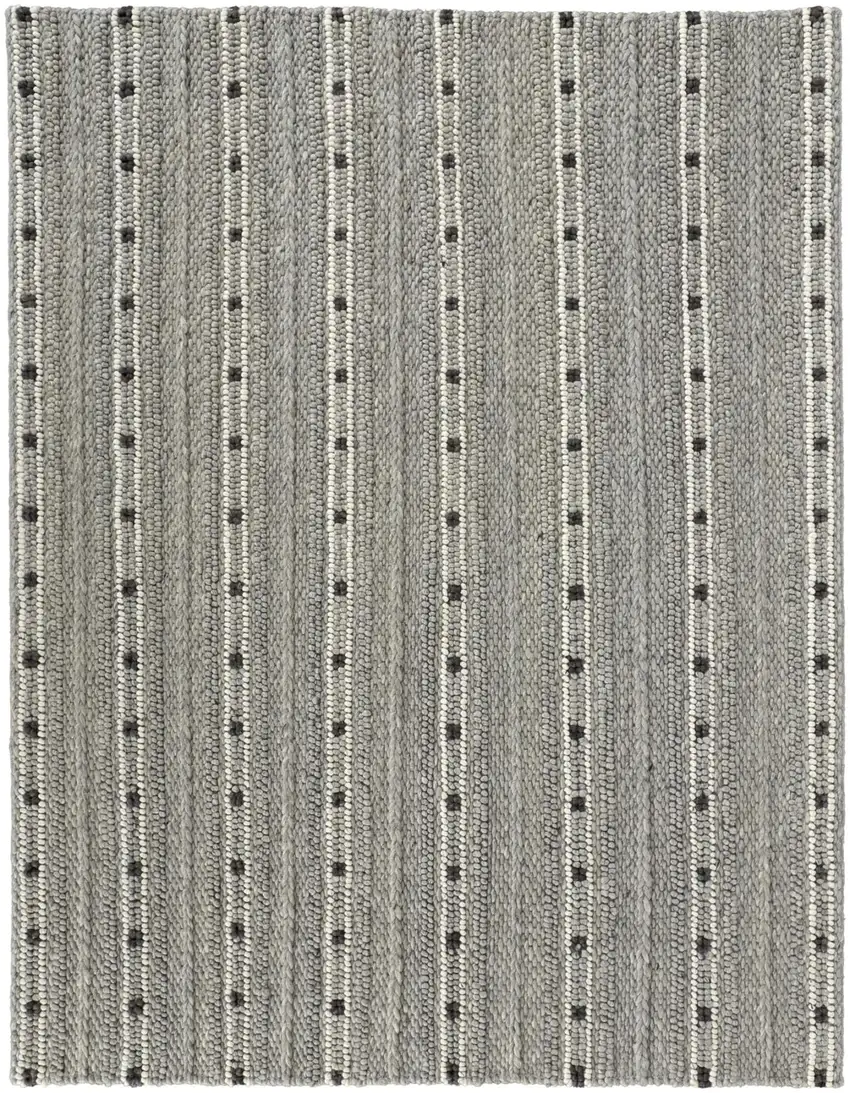 Gray Black And White Wool Striped Hand Woven Area Rug Photo 3