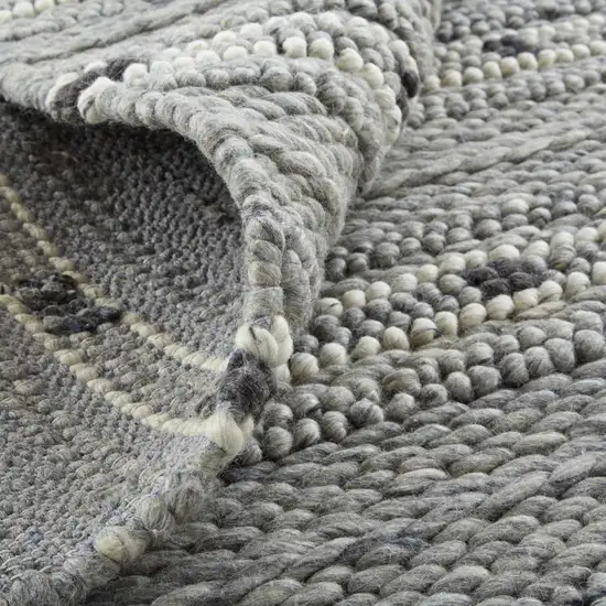 Gray Black And White Wool Striped Hand Woven Area Rug Photo 6