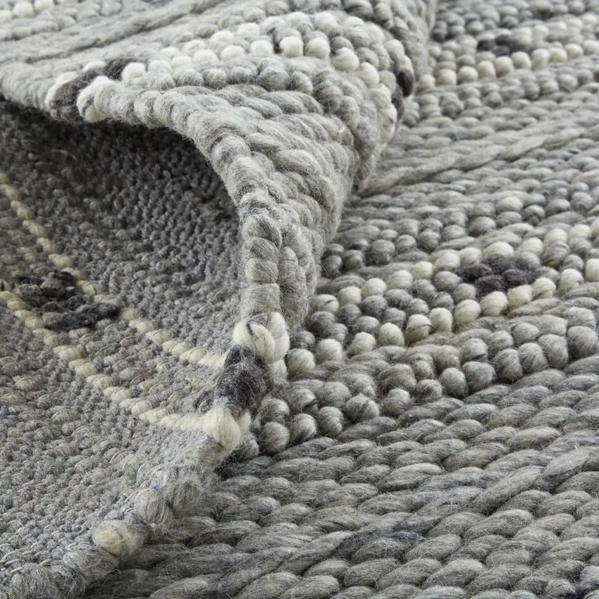 Gray Black And White Wool Striped Hand Woven Area Rug Photo 6