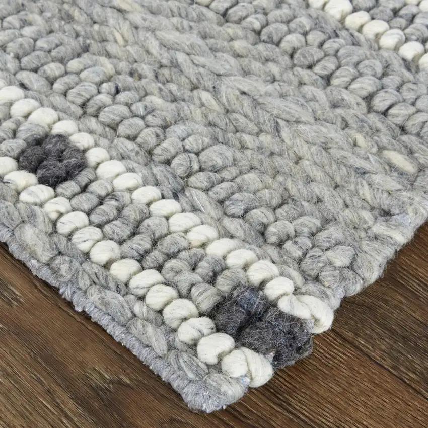 Gray Black And White Wool Striped Hand Woven Area Rug Photo 4