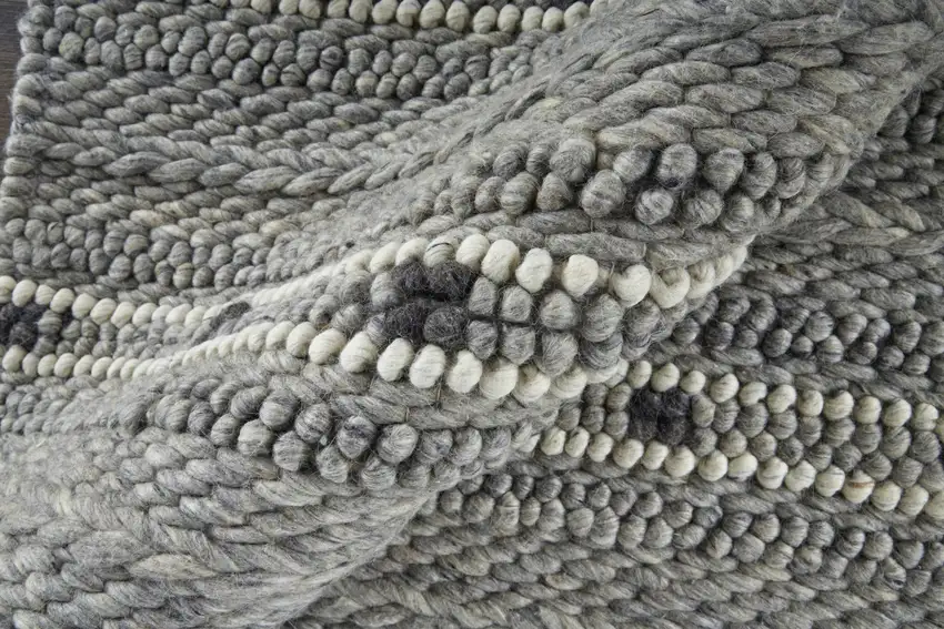 Gray Black And White Wool Striped Hand Woven Area Rug Photo 2