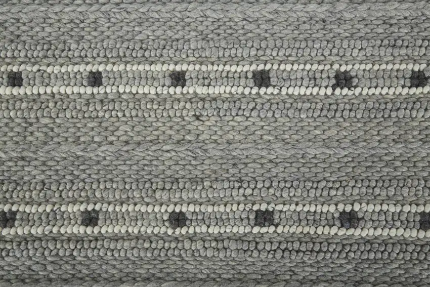 Gray Black And White Wool Striped Hand Woven Area Rug Photo 5