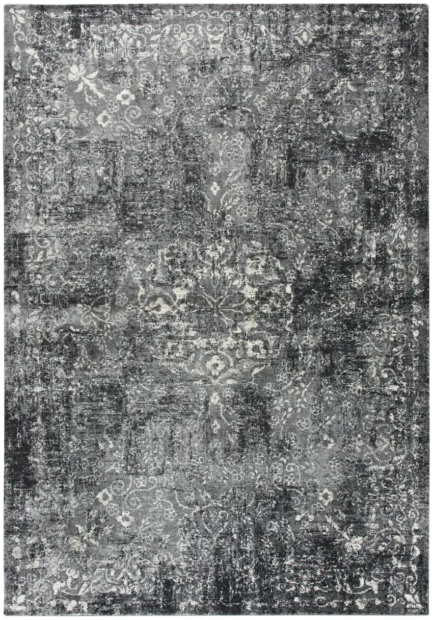 Gray Black Dark Gray And Ivory Medallion Area Rug Photo 2