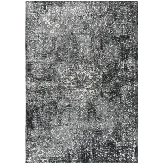 Gray Black Dark Gray And Ivory Medallion Area Rug Photo 2