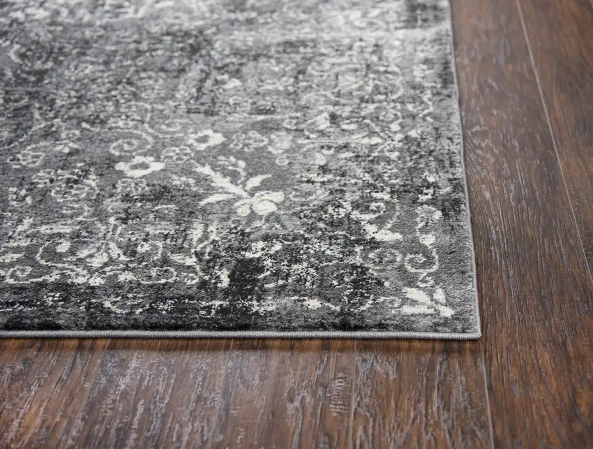 Gray Black Dark Gray And Ivory Medallion Area Rug Photo 3