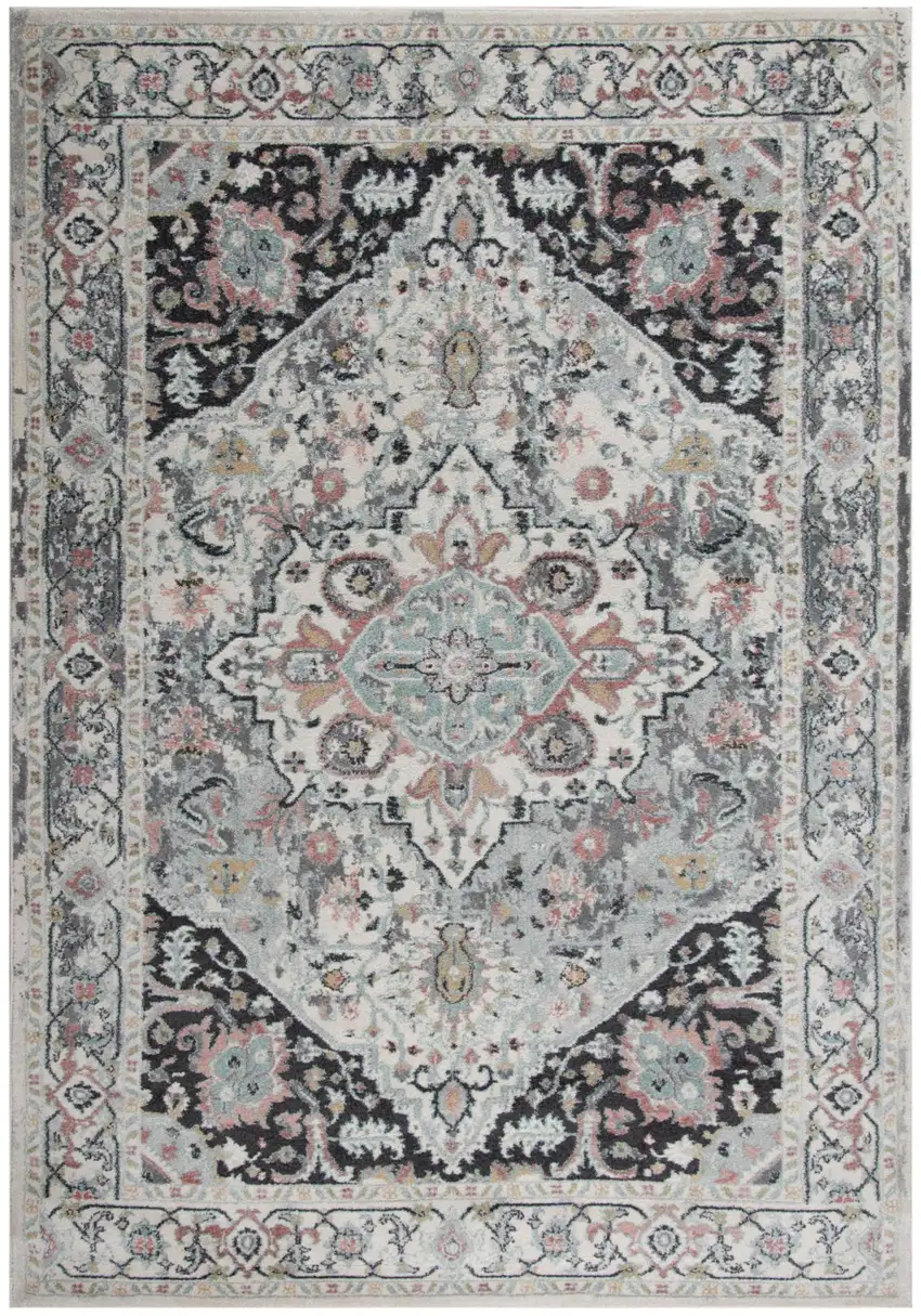 Gray Black Ivory And Light Blue Oriental Area Rug Photo 2