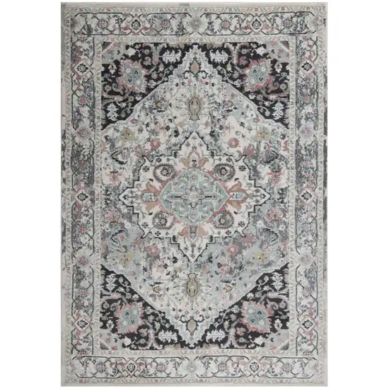 Gray Black Ivory And Light Blue Oriental Area Rug Photo 2