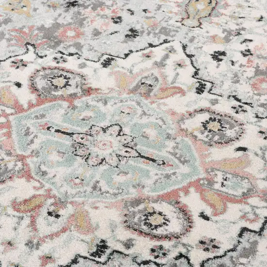Gray Black Ivory And Light Blue Oriental Area Rug Photo 4