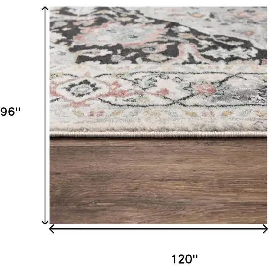 Gray Black Ivory And Light Blue Oriental Area Rug Photo 6