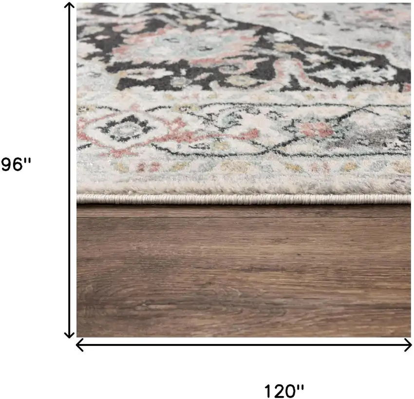 Gray Black Ivory And Light Blue Oriental Area Rug Photo 6
