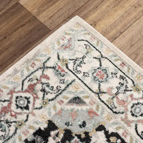 Gray Black Ivory And Light Blue Oriental Area Rug Photo 5