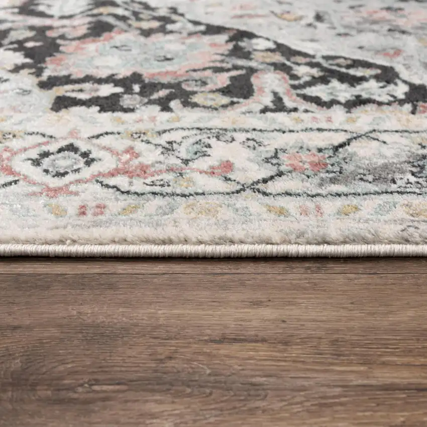 Gray Black Ivory And Light Blue Oriental Area Rug Photo 1