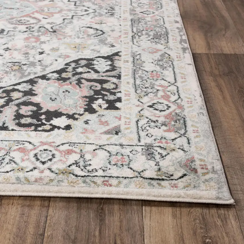 Gray Black Ivory And Light Blue Oriental Area Rug Photo 3
