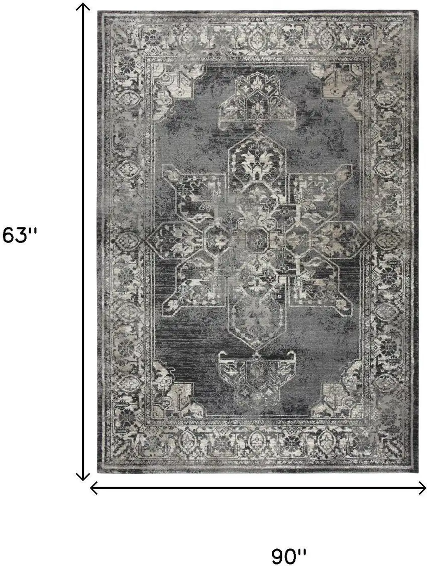 Gray Black Taupe Natural And Ivory Medallion Area Rug Photo 6