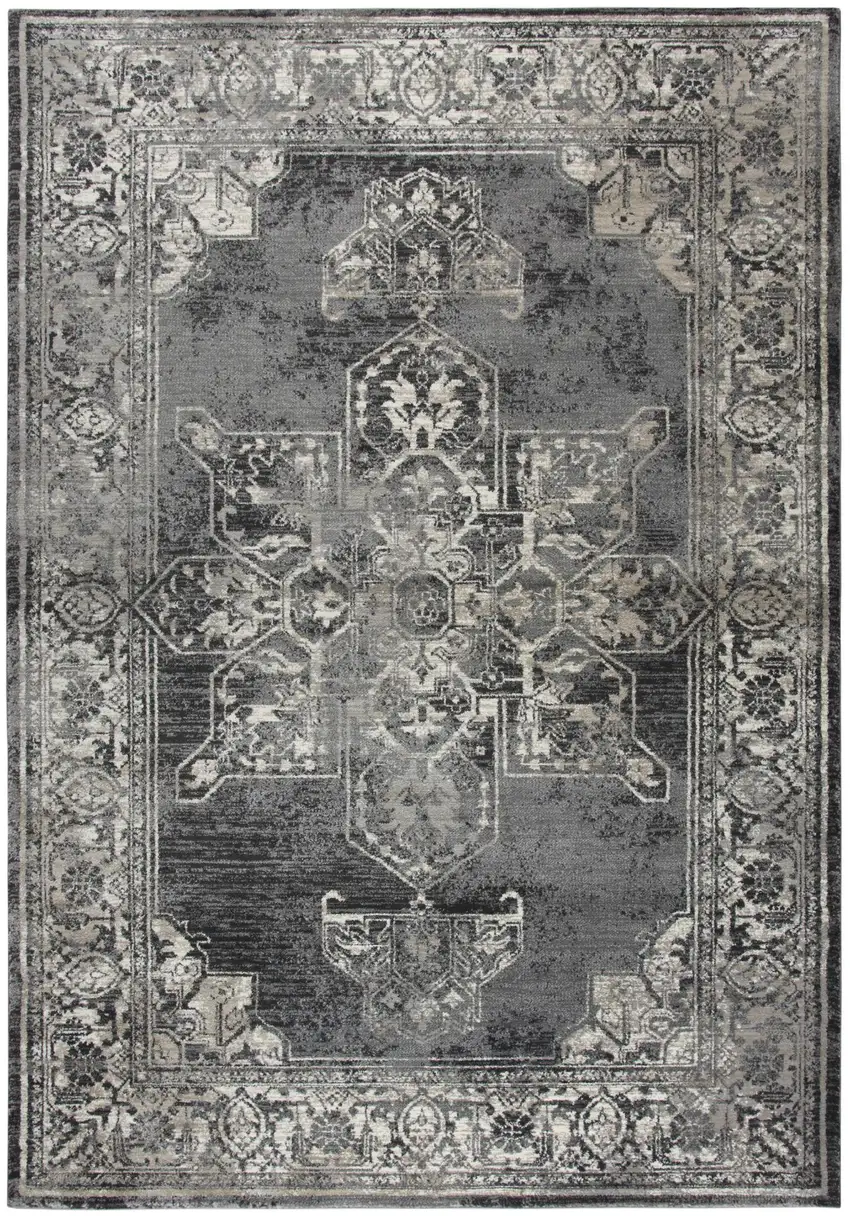Gray Black Taupe Natural And Ivory Medallion Area Rug Photo 1