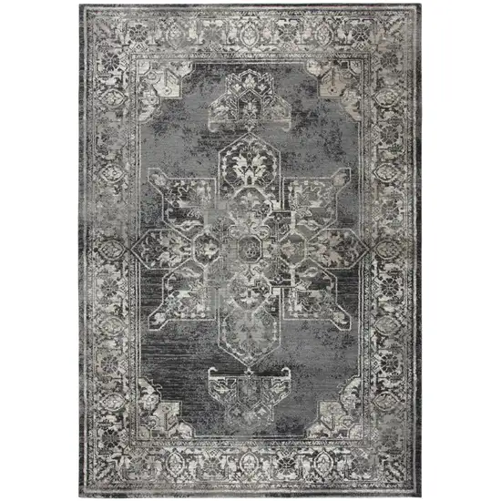 Gray Black Taupe Natural And Ivory Medallion Area Rug Photo 1