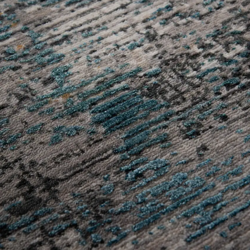 Gray Black Yellow Blue And Ivory New Zealand Lambs Wool Abstract Hand Carved Handmade Area Rug Photo 4